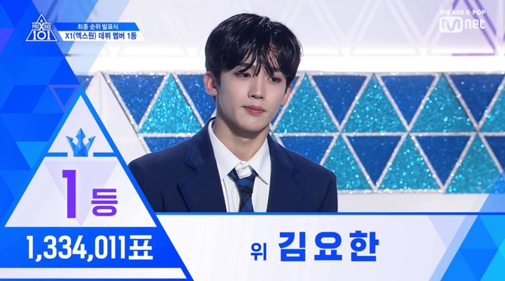 프로듀스X101에서 1등을 차지한 위엔터테인먼트 김요한 연습생