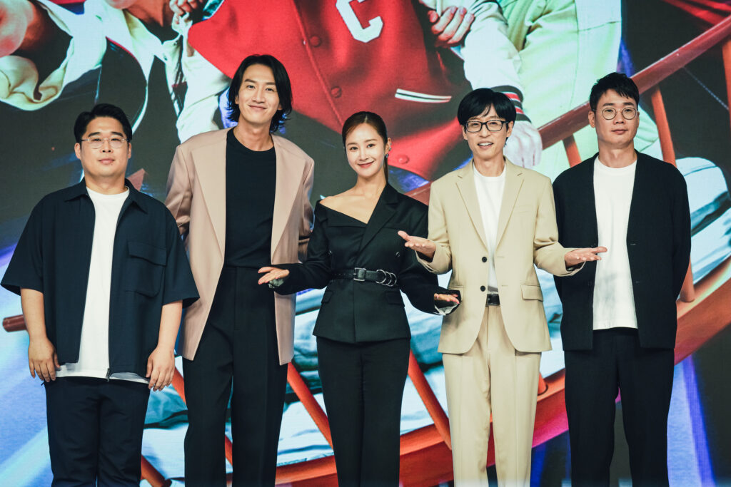 제작발표회에 참석한 김동진 PD, 이광수, 권유리, 유재식, 조효진 PD / 월트디즈니 컴퍼니 코리아 제공